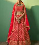 Red Embroidered Georgette Wedding Lehenga Choli With Dupatta