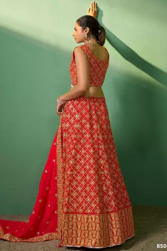 red embroidered georgette wedding lehenga set choli with dupatta with dupatta
