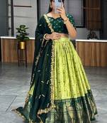 light green digital printed dola silk lehenga set choli with dupatta with dupatta