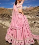 Baby Pink Mirror Work Georgette Wedding Lehenga Choli