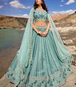 Sky-Blue Mirror Work Georgette Wedding Lehenga Choli