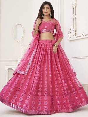 Pink Sequins Net Reception Wear Wear Lehenga Choli 1