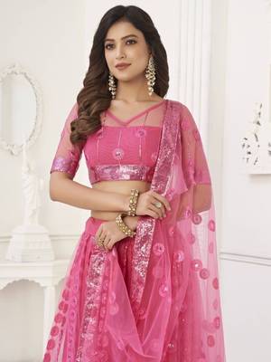 Pink Sequins Net Reception Wear Wear Lehenga Choli 5