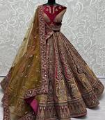 Maroon Embroidered Velvet Lehenga Choli With Double Dupatta