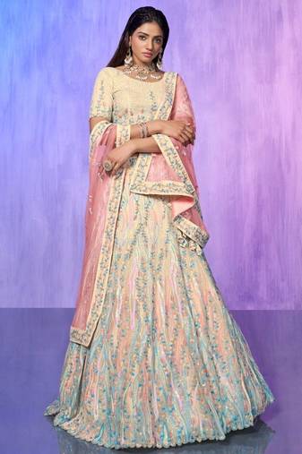 Off-White Sequins Organza Designer Lehenga Choli