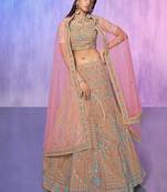 Mauve Floral Embroidered Georgette Sangeet Wear Lehenga Choli