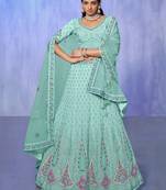 Aqua Blue Embroidered Georgette Bridesmaid Lehenga Choli