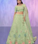 Sea Green Sequins Net Reception Wear Lehenga Choli