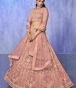 Peach Embroidered Net Designer Lehenga Choli With Dupatta