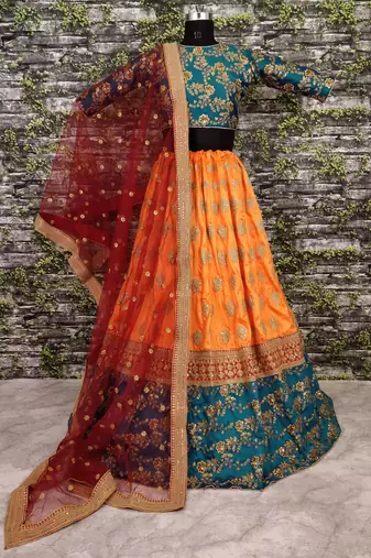 Teal Green-Yellow Bridal Lehenga Choli With Dupatta