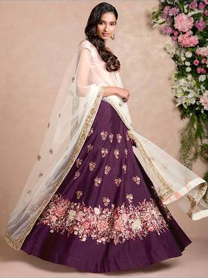 purple dori embroidered silk bridal wedding lehenga set choli with dupatta 1