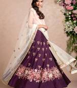 Purple Dori Embroidered Silk Bridal Wedding Lehenga Choli