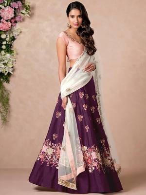 purple dori embroidered silk bridal wedding lehenga set choli with dupatta 3