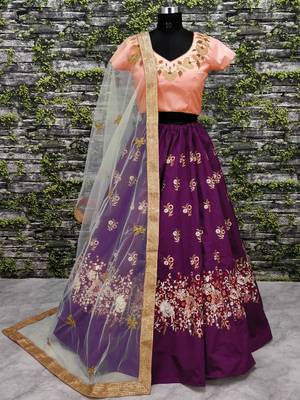 purple dori embroidered silk bridal wedding lehenga set choli with dupatta 4