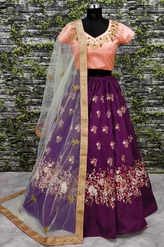 purple dori embroidered silk bridal wedding lehenga set choli with dupatta