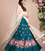 teal blue dori embroidered silk bridal wedding lehenga set choli with dupatta