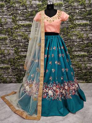 teal blue dori embroidered silk bridal wedding lehenga set choli with dupatta 5