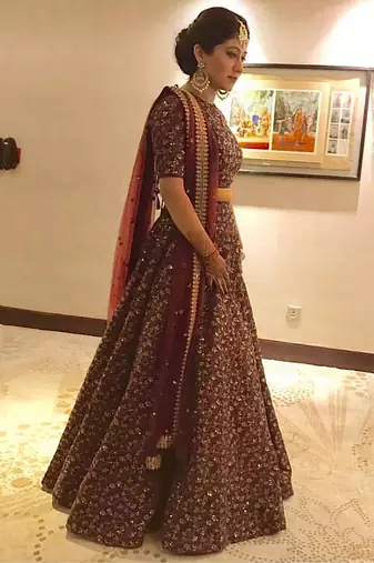 maroon zari embroidered silk bridal lehenga set choli with dupatta