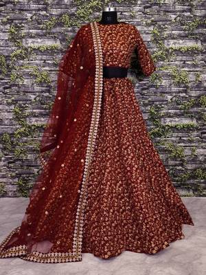 maroon zari embroidered silk bridal lehenga set choli with dupatta 4