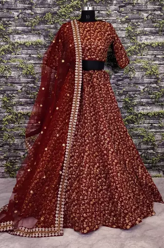 maroon zari embroidered silk bridal lehenga set choli with dupatta