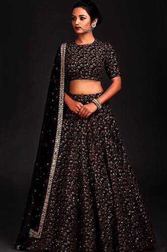Black Silk Sequin Lehenga Choli 