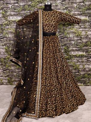 black silk sequin lehenga set choli with dupatta 4