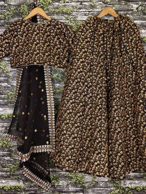 black silk sequin lehenga set choli with dupatta 5