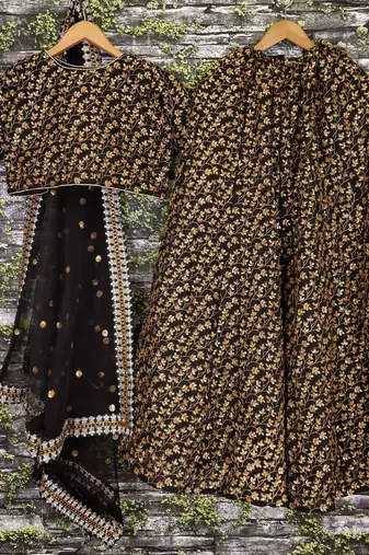 black silk sequin lehenga set choli with dupatta