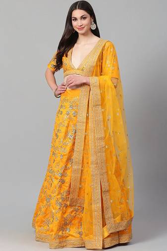 Yellow Embroidery Thai Silk Bridal Lehenga Choli