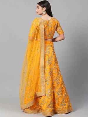 yellow embroidery thai silk bridal lehenga set choli with dupatta 3