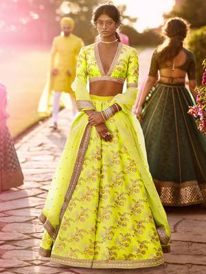 neon embroidery thai silk bridal lehenga set choli with dupatta 3