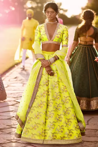 neon embroidery thai silk bridal lehenga set choli with dupatta