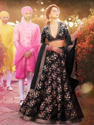 black embroidery thai silk bridal lehenga set choli with dupatta 1