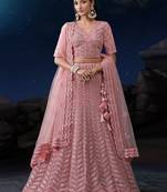 Pink Sequins Net Bridesmaid Lehenga Choli With Dupatta