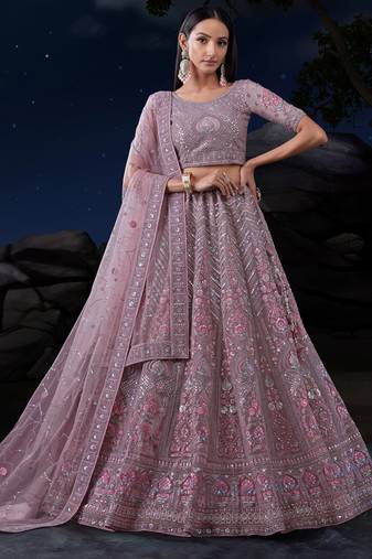 Dusty Purple Sequins Net Bridesmaid Lehenga Choli
