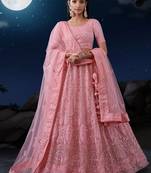 Pink Sequins Net Engagement Wear Lehenga Choli