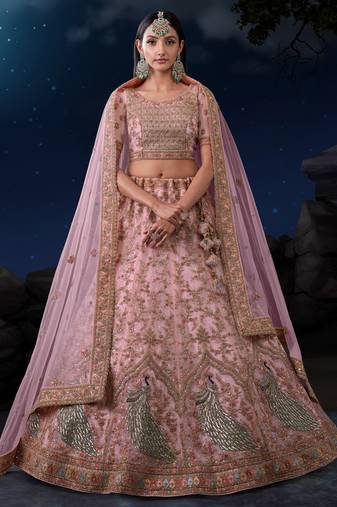 Pink Sequins Net Wedding Lehenga Choli With Dupatta