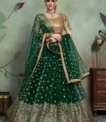 Dark Green Sequins Work Net Party Wear Lehenga Choli With Dupatta