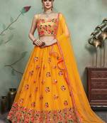 Mustard Yellow Sequins Net Bridal Lehenga Choli