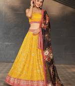 Yellow Georgette Sequin Embroidered Lehenga