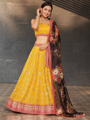 yellow georgette sequin embroidered lehenga 3