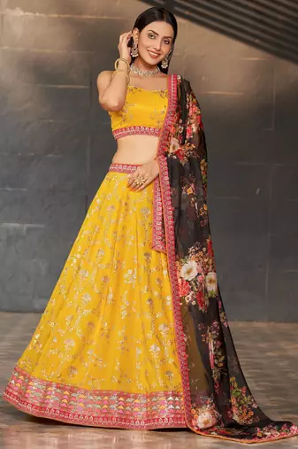 yellow georgette sequin embroidered lehenga