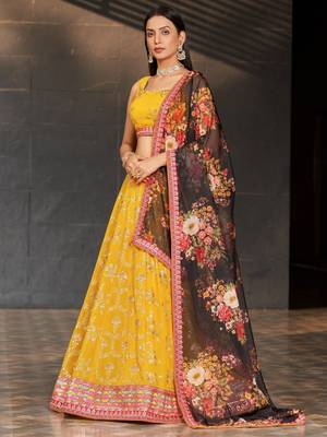 yellow georgette sequin embroidered lehenga 4