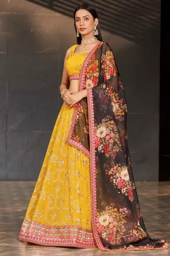 yellow georgette sequin embroidered lehenga