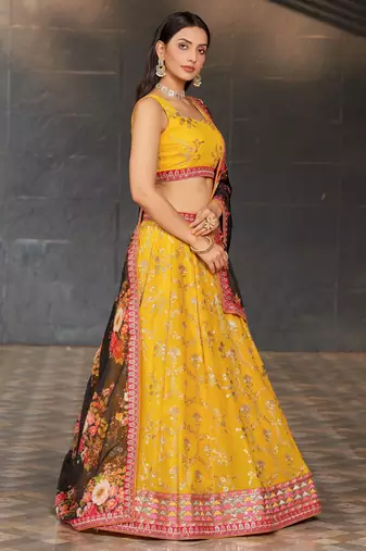 yellow georgette sequin embroidered lehenga