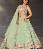 Sky-Blue Sequins Georgette Engagement Wear Lehenga Choli