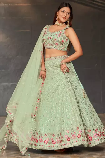 sky blue sequins georgette lehenga set choli with dupatta