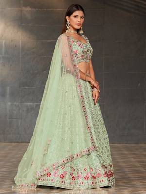 sky blue sequins georgette lehenga set choli with dupatta 5