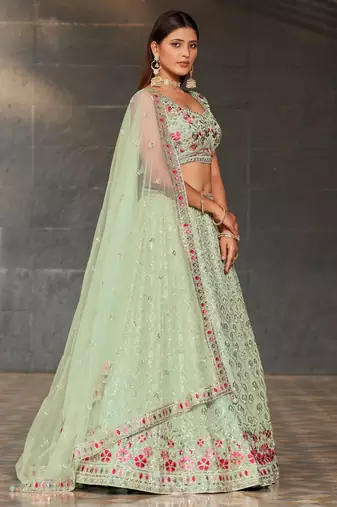 sky blue sequins georgette lehenga set choli with dupatta