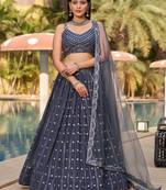 Grey Sequins Georgette Reception Wear Lehenga Choli